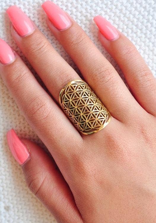 Flower of Life Ring -Brass