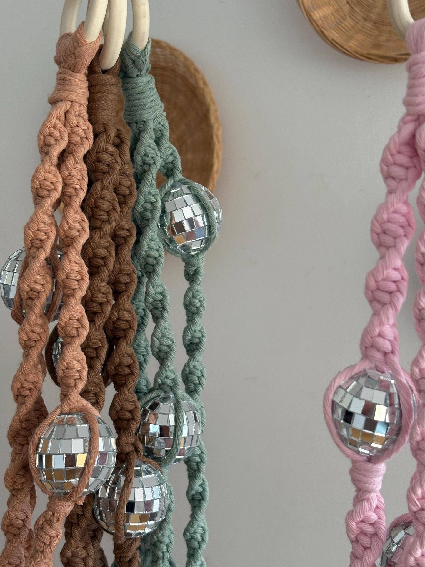 Disco Ball Macramé Plant Hanger with Sun Catcher