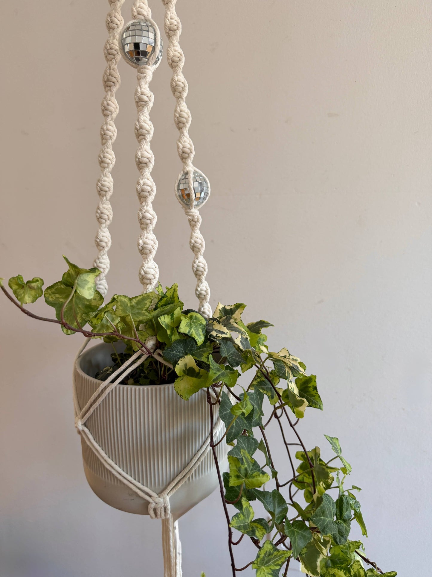 Disco Ball Macramé Plant Hanger with Sun Catcher