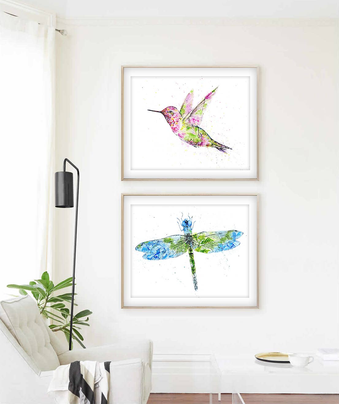 Anna's Hummingbird Floral Watercolor Art Print