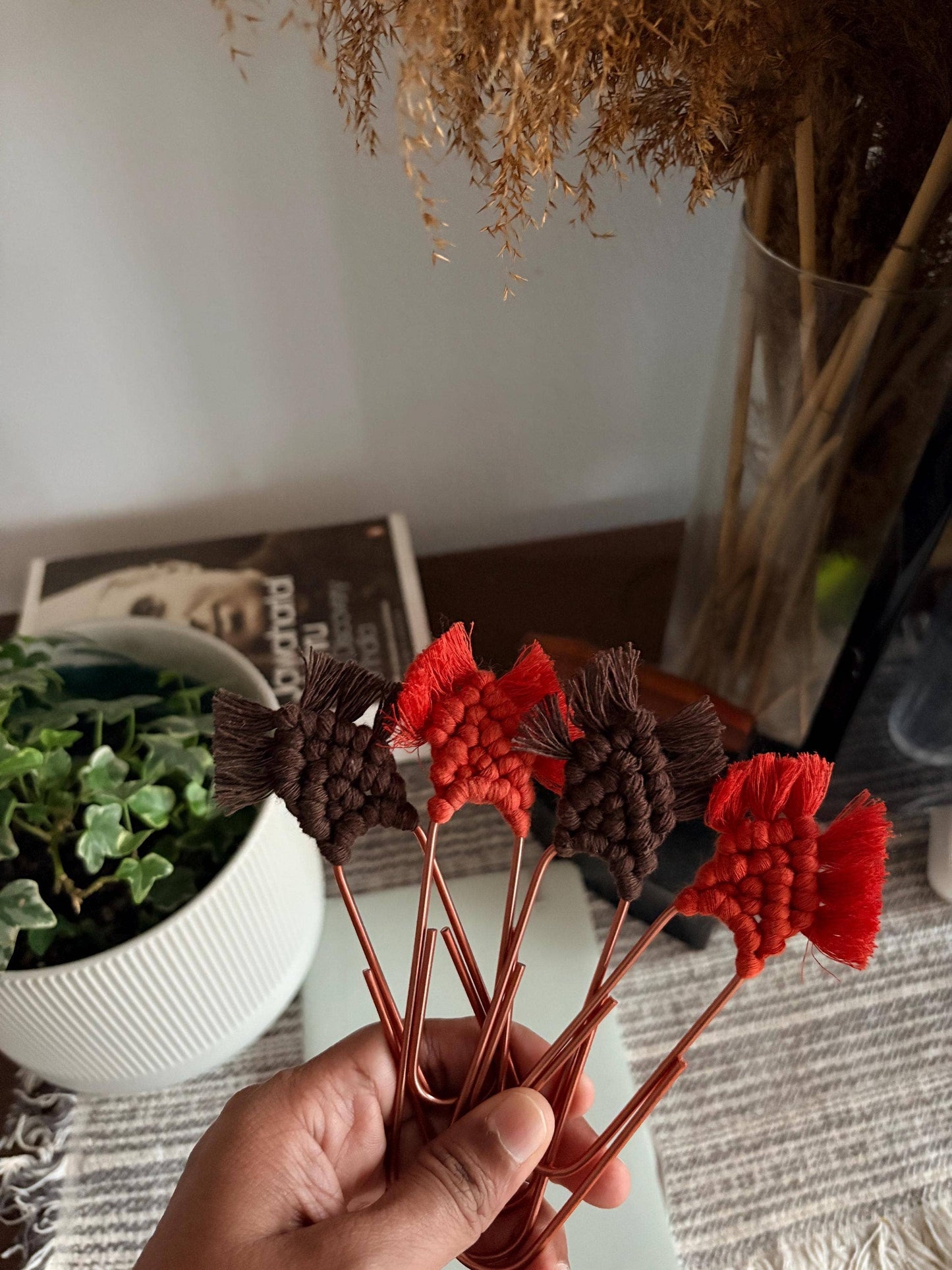 Handmade Boho Macrame Bookmark with Rose Gold Paper Clip