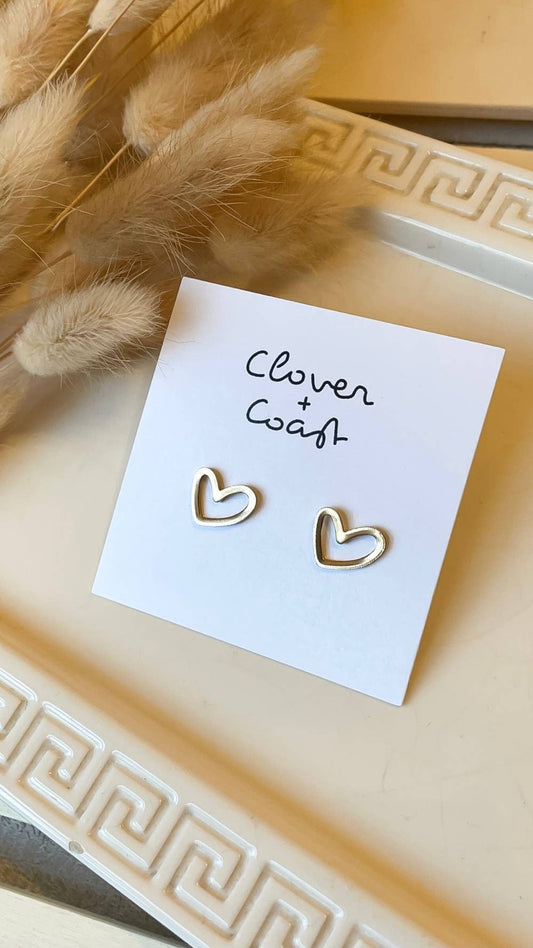 Gold Plated Hollow Heart Studs