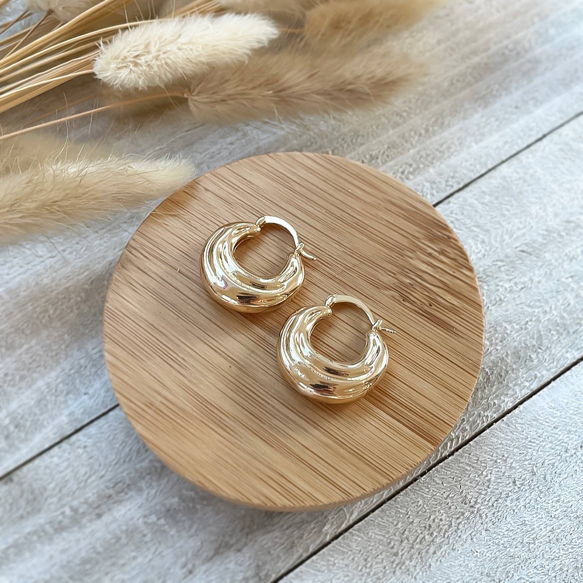 Gold Plated Ripple Hoops