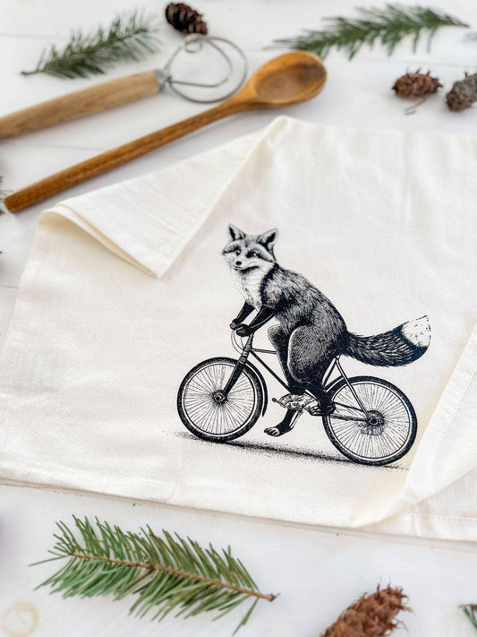 Fox on Bike / Forest Animals / Kitchen Towel