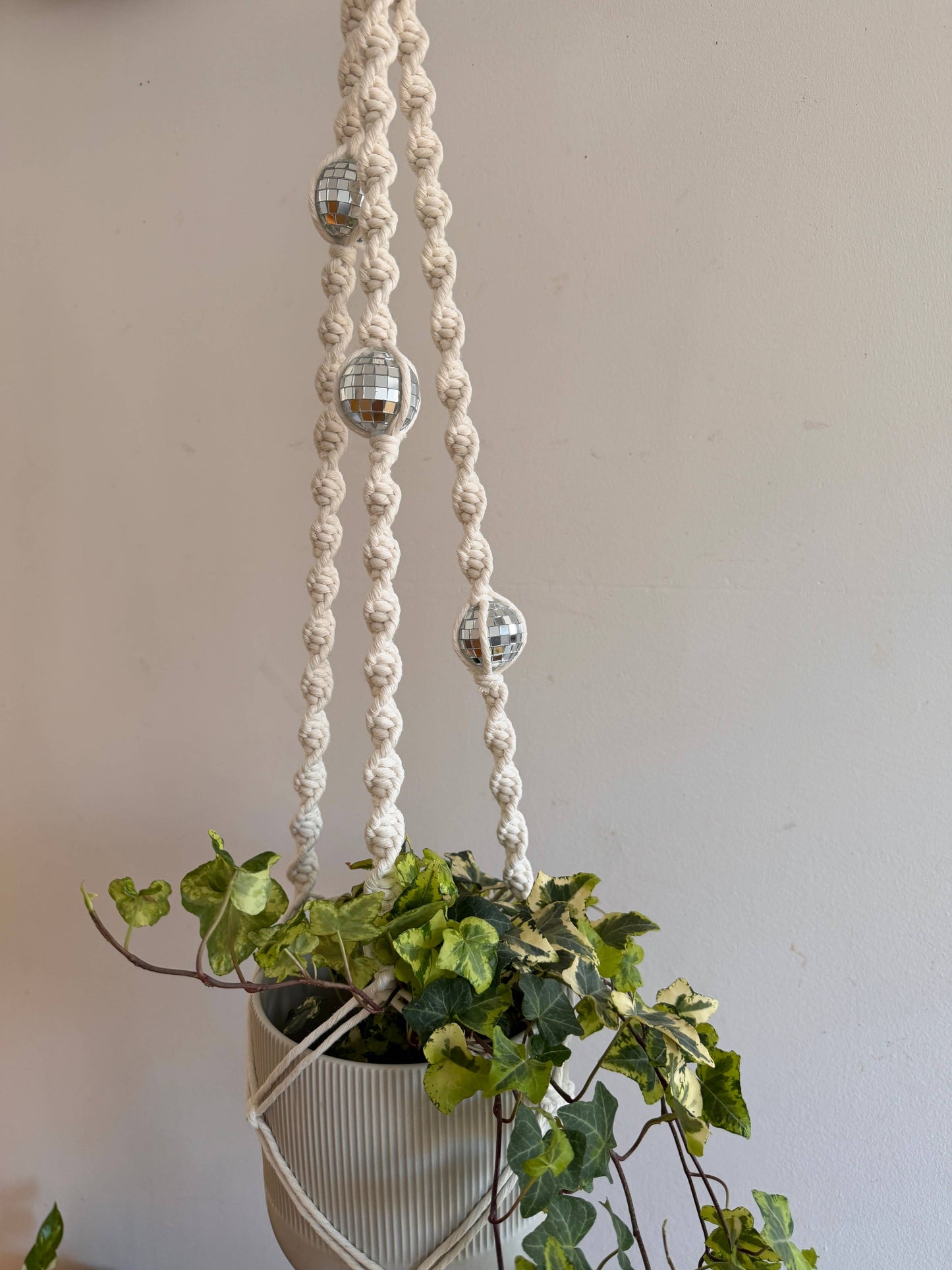 Disco Ball Macramé Plant Hanger with Sun Catcher