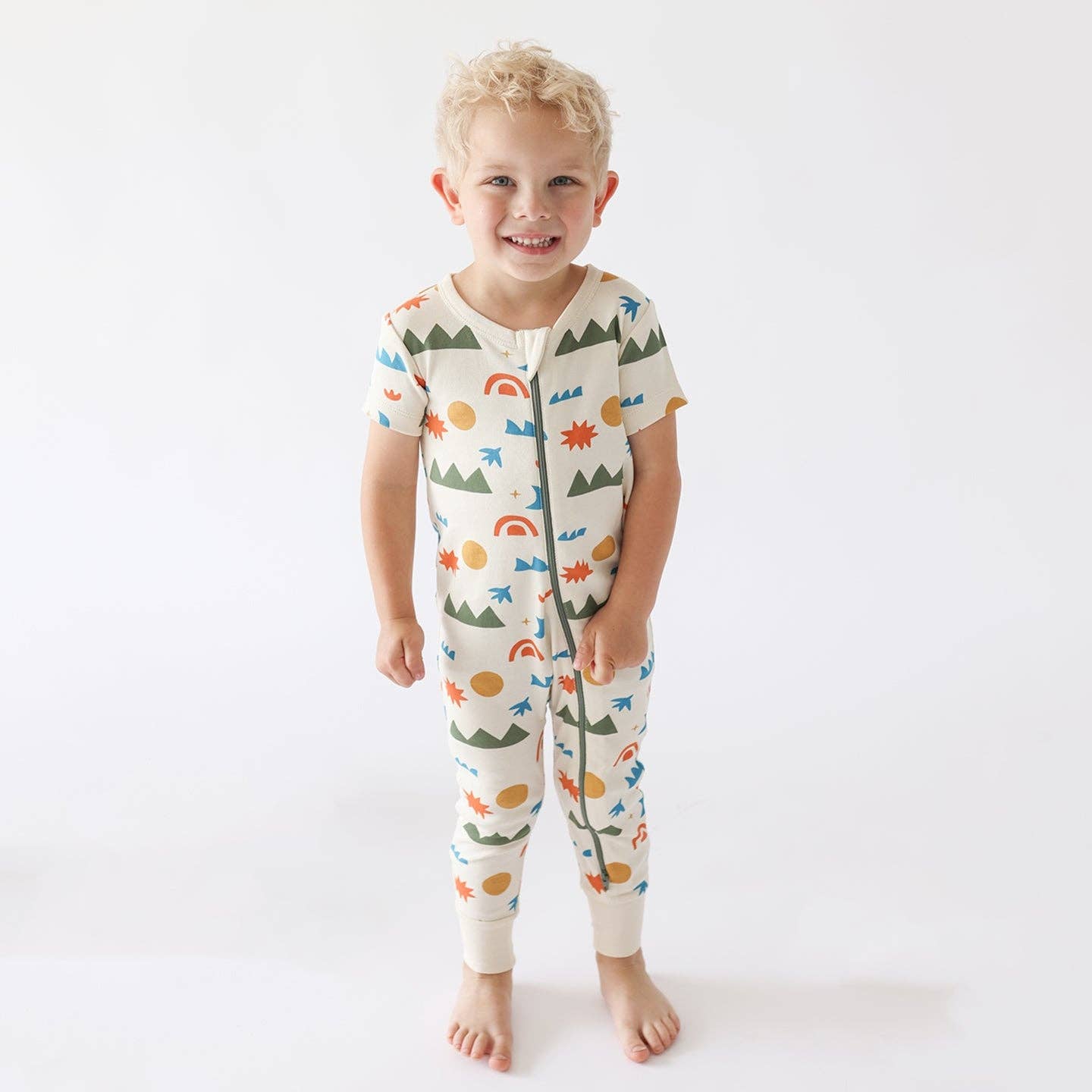 Signature Print '2-Way' Zip Romper - Short Sleeve