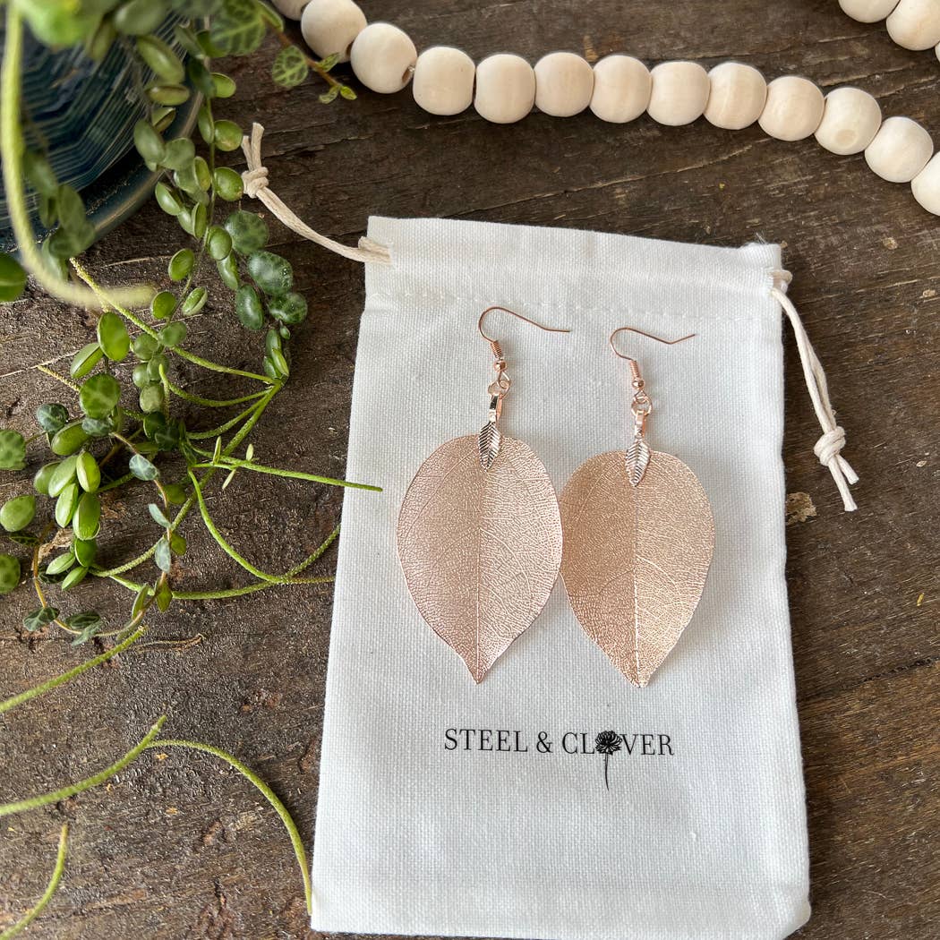 Rose Gold Real Leaf Earring