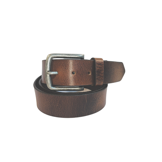 Leather Brown Belt with Vintage Silver Buckle