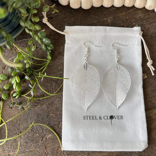 Silver Real Leaf Earrings