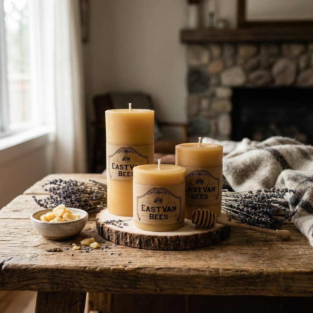 3" Wide 100% Beeswax Pillar Candle - Natural Beewax color