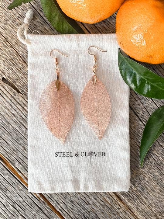 Rose Gold Real Leaf Earring