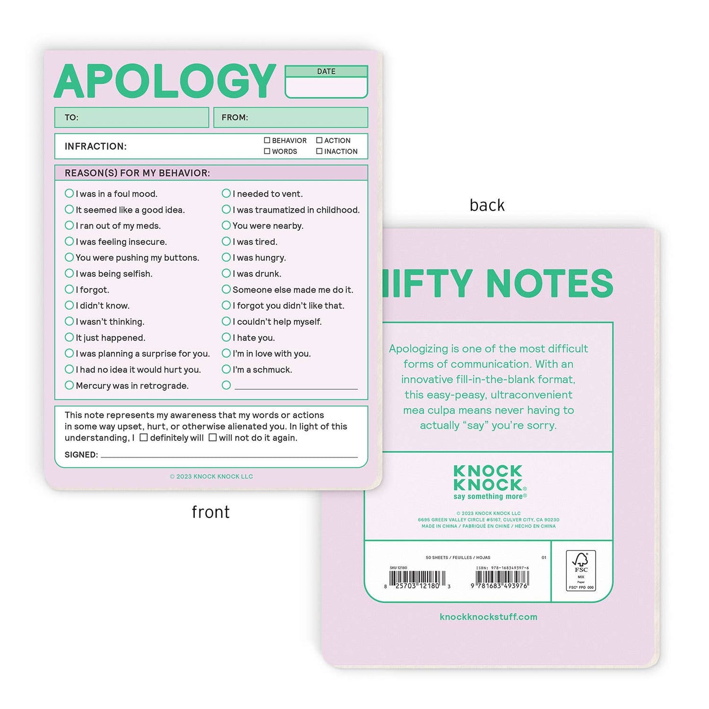 Apology Nifty Note Pad (Pastel Version)