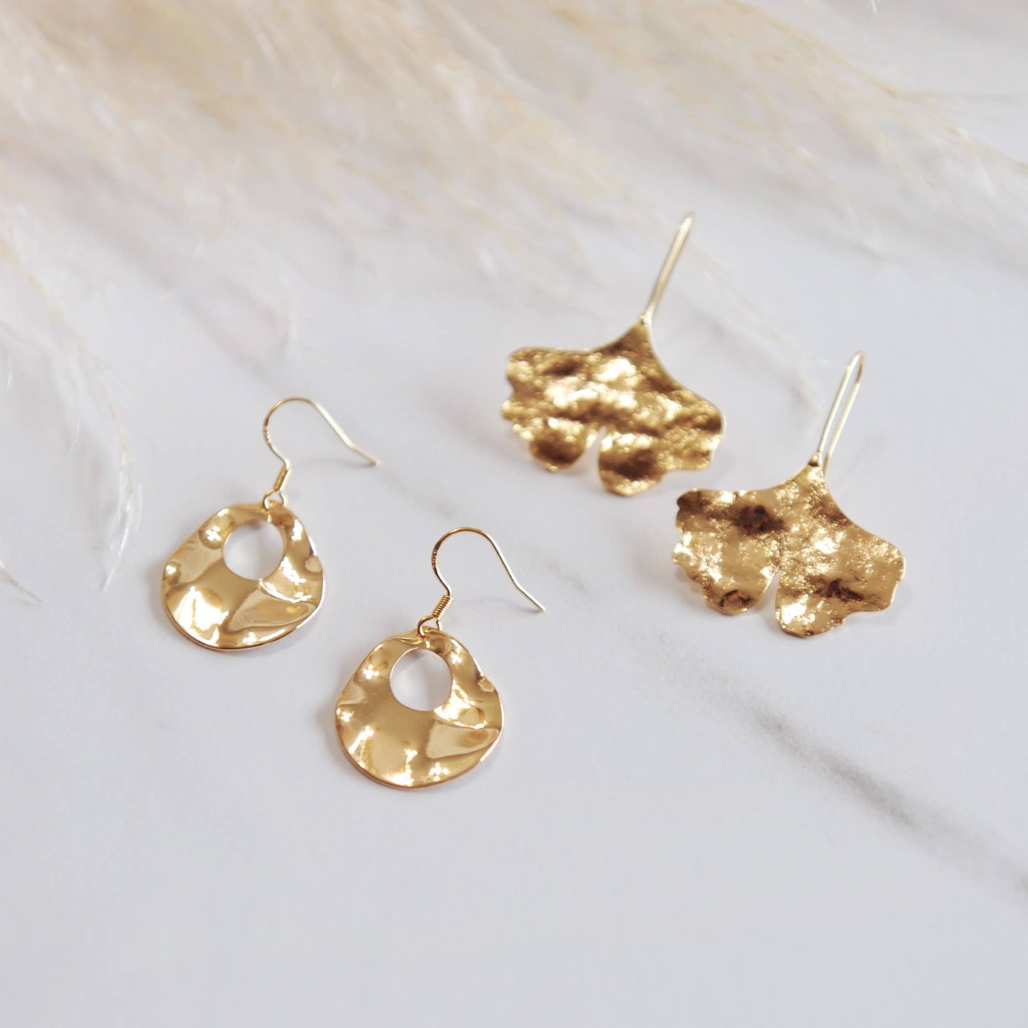 ALEXA / Gold Brass Textured Dangle Earrings
