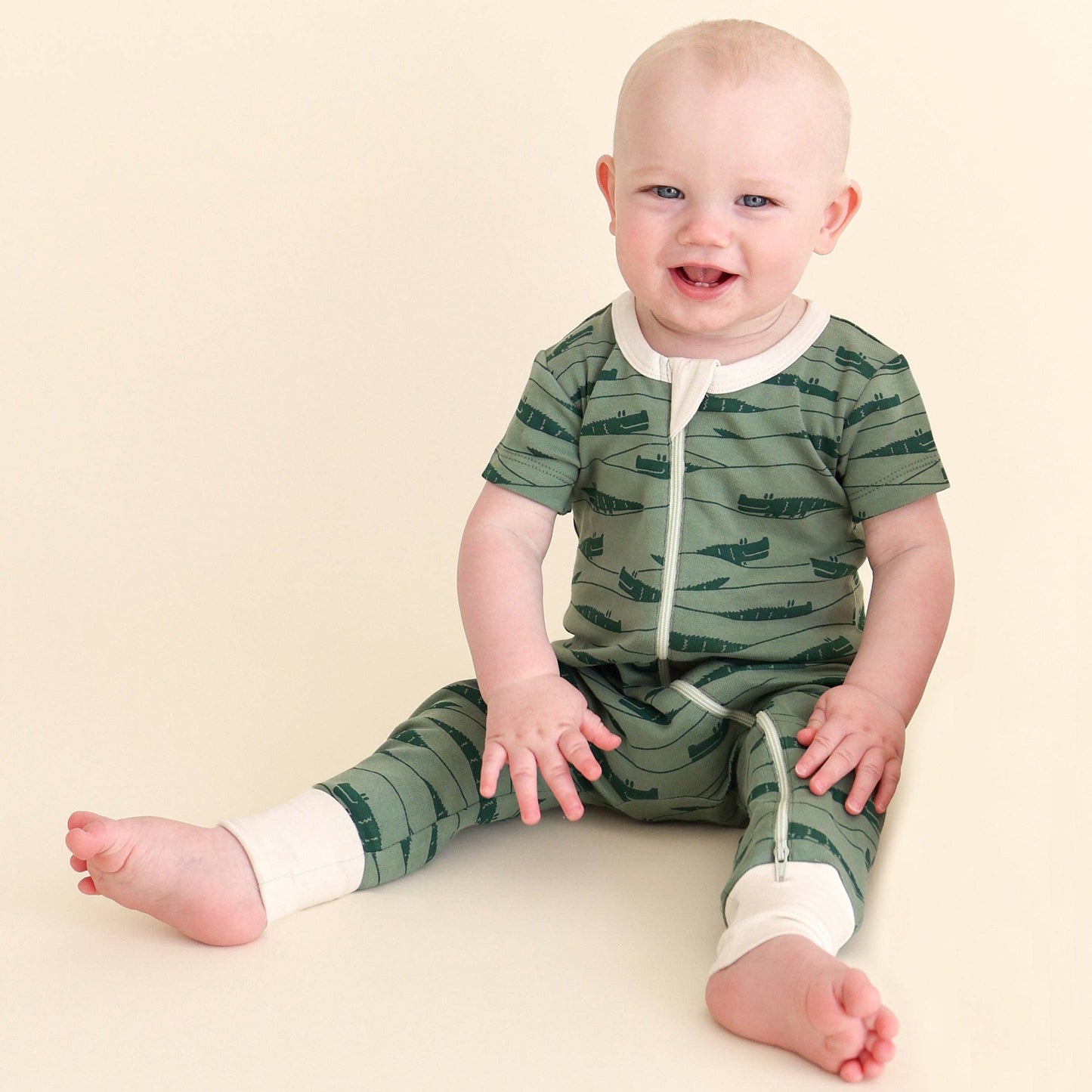 Signature Print '2-Way' Zip Romper - Short Sleeve