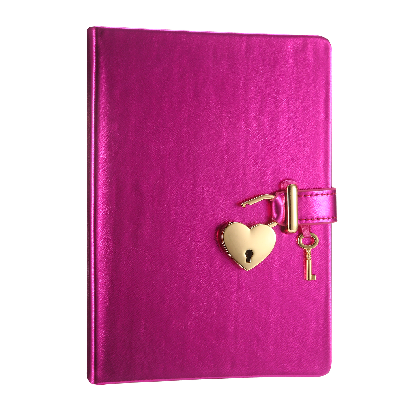 Heart Lock Journal with Key (Metallic Magenta)