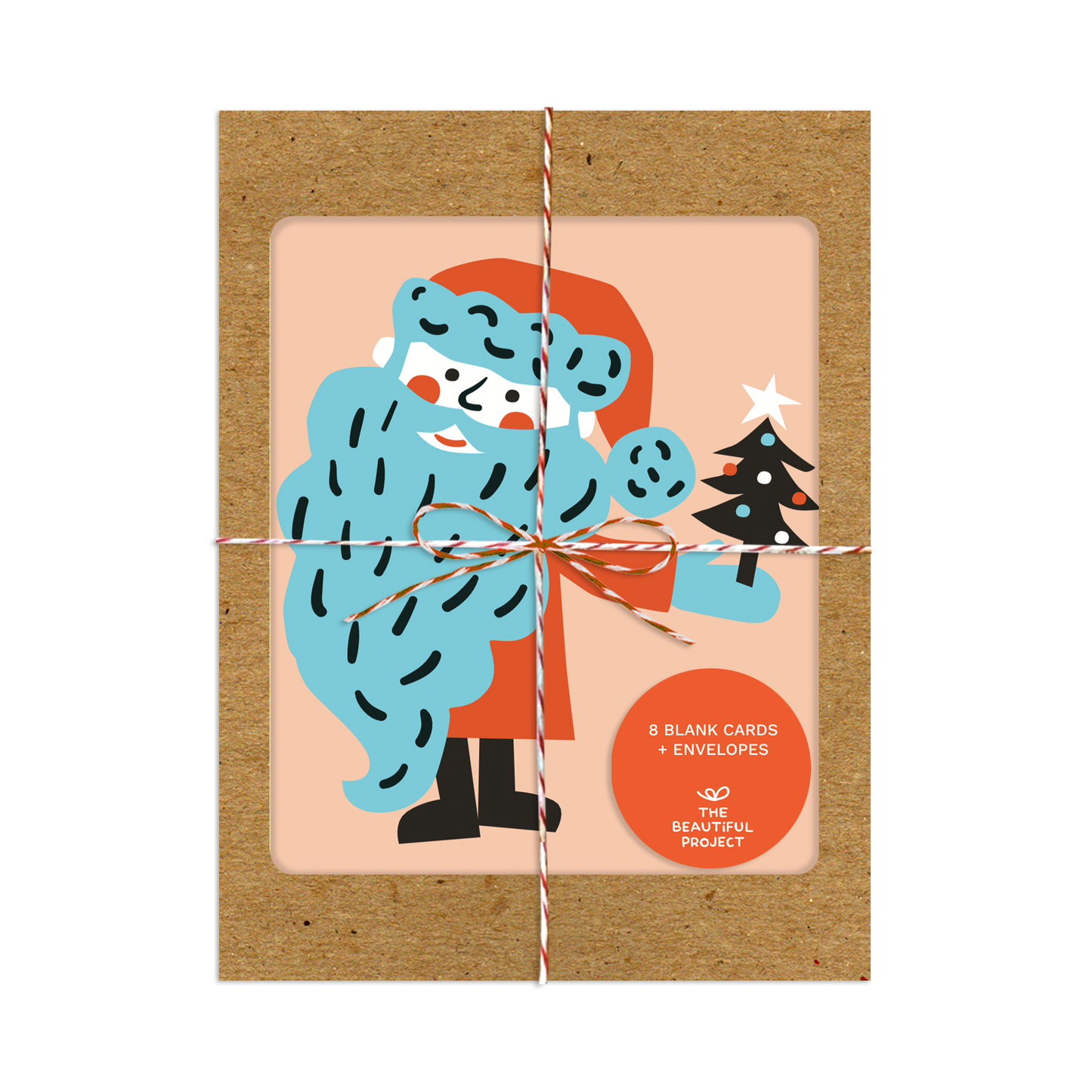 Cute Little Christmas Santa Tree Holiday Box Set of 8 Cards