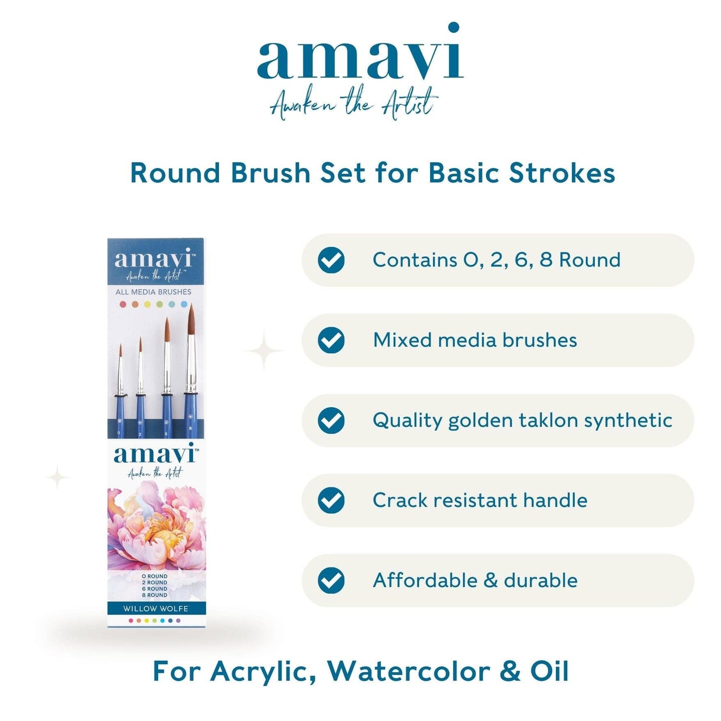 Amavi® Mixed Media Golden Taklon Brushes Set #1