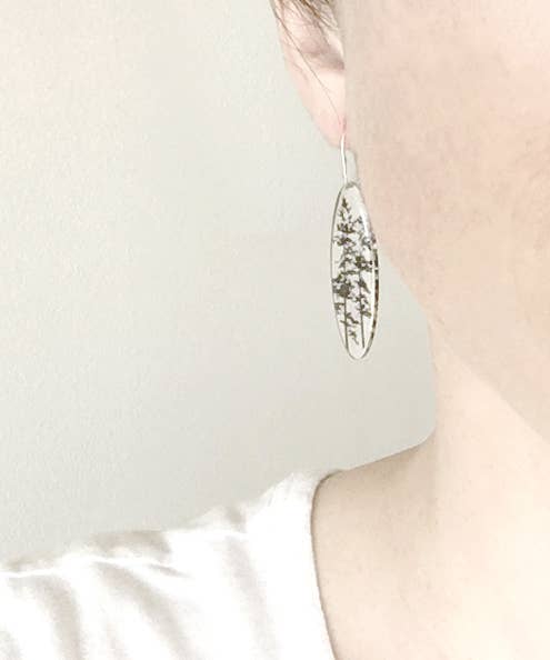 Tall Oval Green Tree Earrings