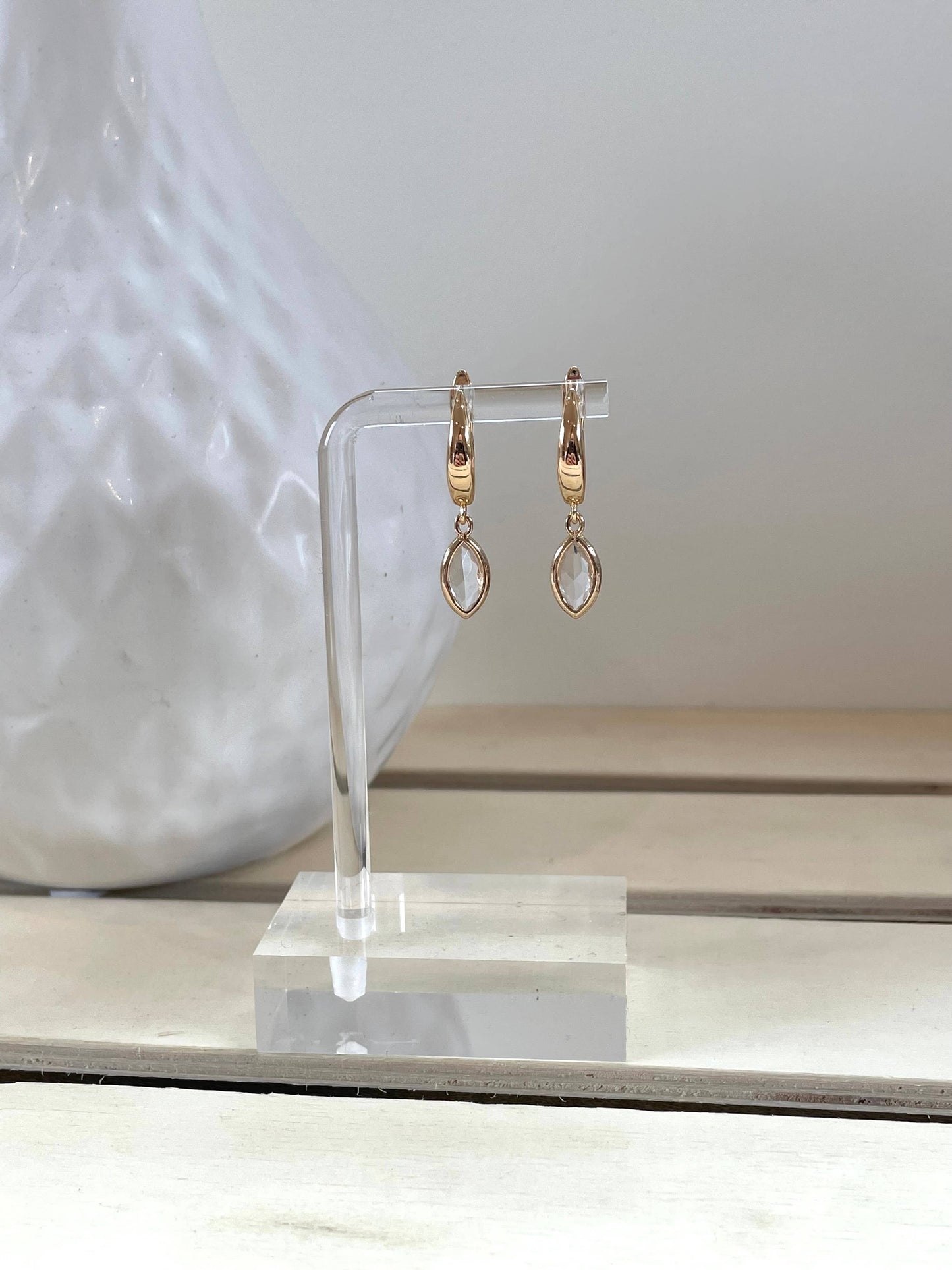 Gold Plated Huggie with Charm - Crystal