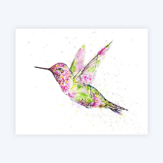 Anna's Hummingbird Floral Watercolor Art Print