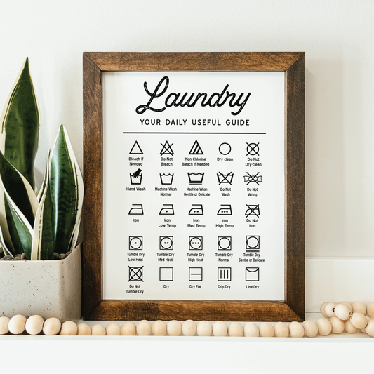Laundry Symbols Framed Wood Sign-knotty design