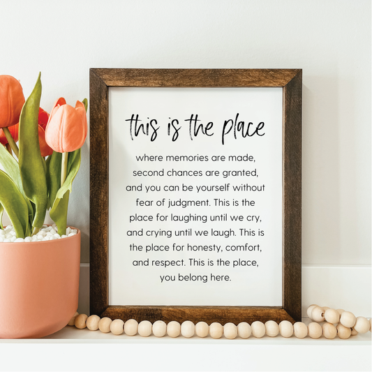 This Is The Place Framed Wood Sign-knotty design